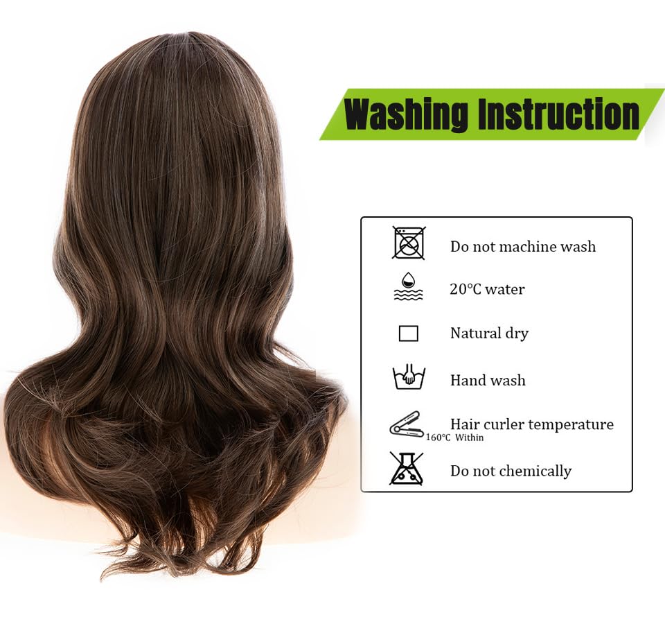 Womens Long Wavy Grey Brown Wigs for White Women Synthetic Heat Resistant Wig for Daily Party